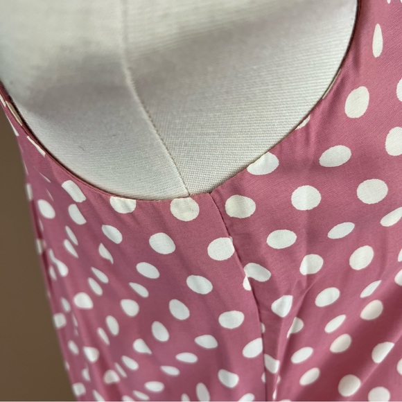 Vintage Women's Size M Bust 36 inches Sleeveless Pink and White Polka Dot Dress - Picture 7 of 7